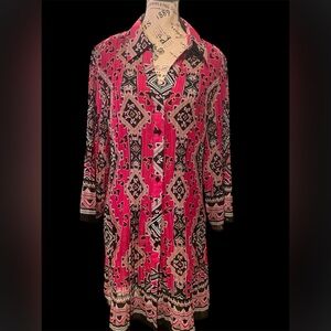 Alifani Vibrant Pink Patterned long Pleated Shirt Womens 18W